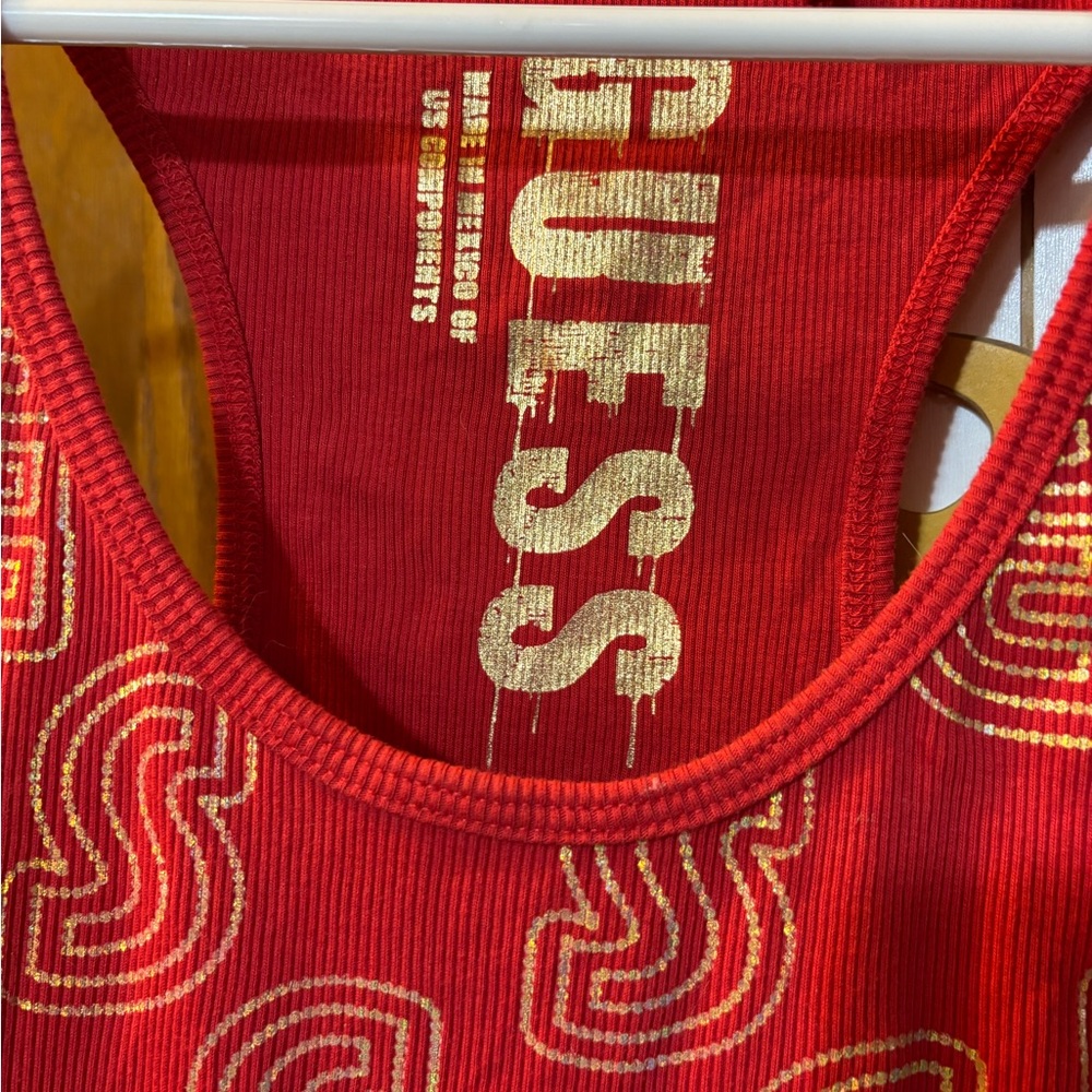 Guess Red Tank Top with Gold Detailing